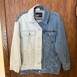 Refuge Two-Tone Denim Jacket Streetwear Patchwork Denim Moto Jean Jacket Y2K